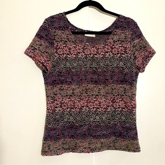 🎈LAURA women whimsical whimsigoth fairycore metallic floral laced top size M - Picture 1 of 7
